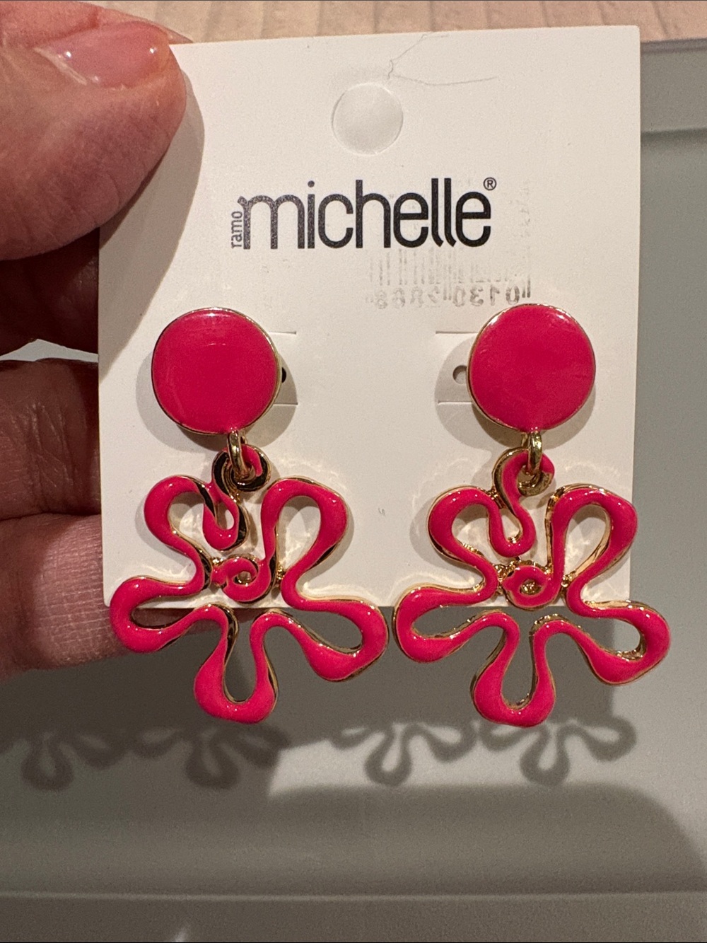Bright Pink Floral Dangle Earrings Ramo Michelle